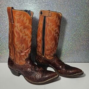 JUSTIN Vintage Exotic Caiman Crocodile Western Boots Brown Zippered Men 6.5 D W8